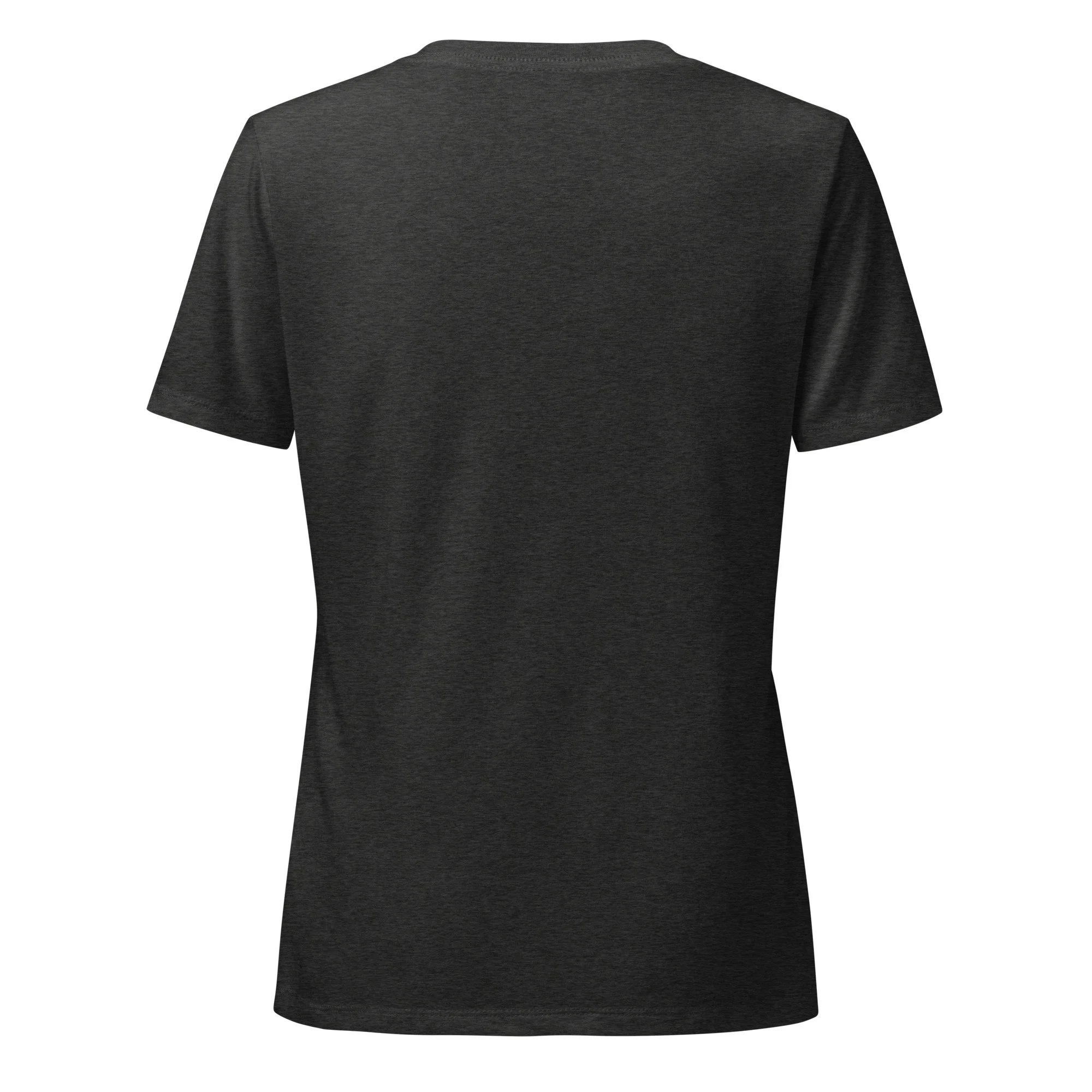 Back view of Dark Grey Heather V-neck t-shirt with plain design and no front graphic visible