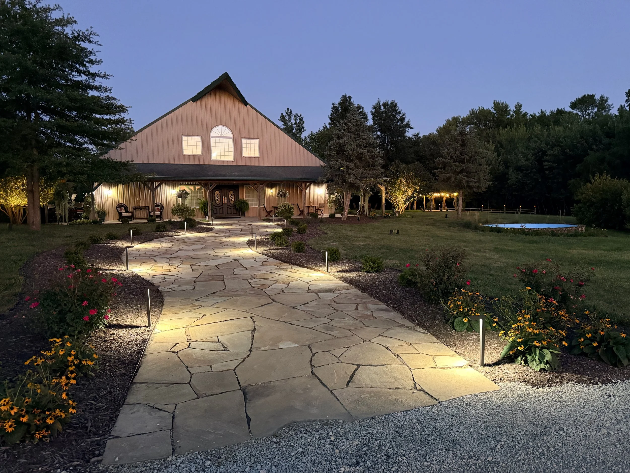 Front entrance of The Valley Event Center, a countryside wedding venue in Skidmore, Missouri