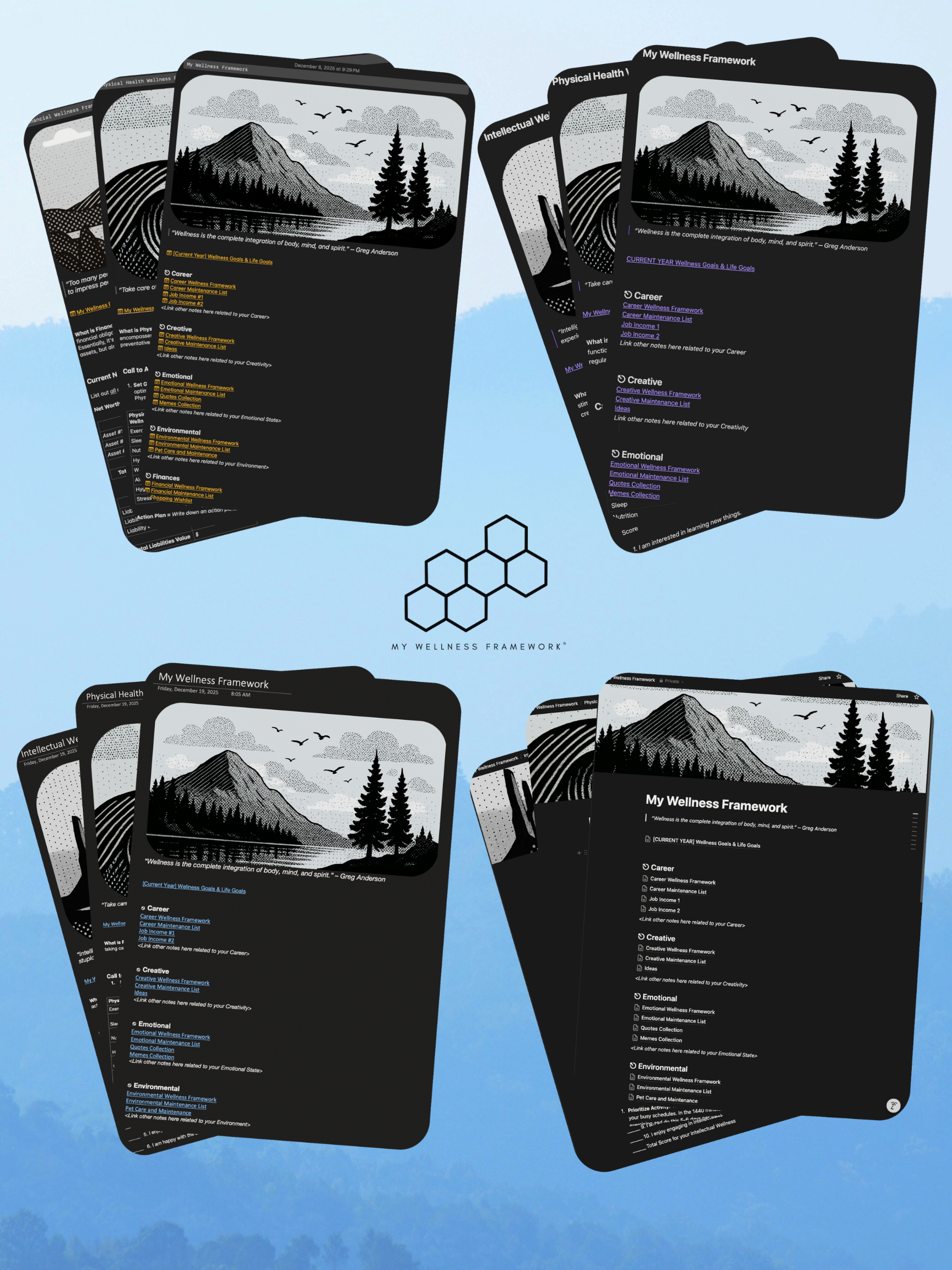 My Wellness Framework Apple Notes, Obsidian, OneNote, and Notion templates released. 