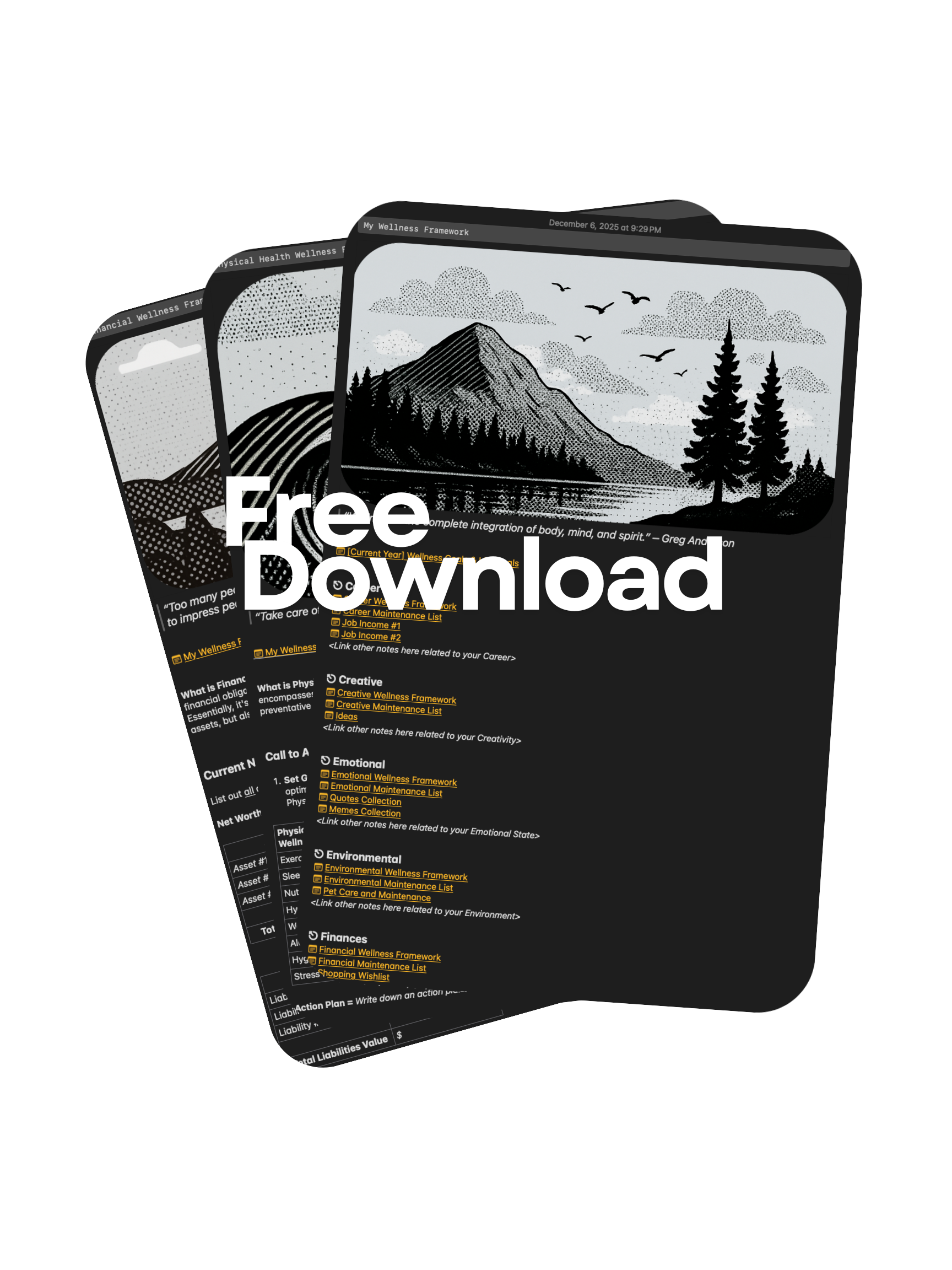 My Wellness Framework FREE Digital Templates Package for Apple Notes