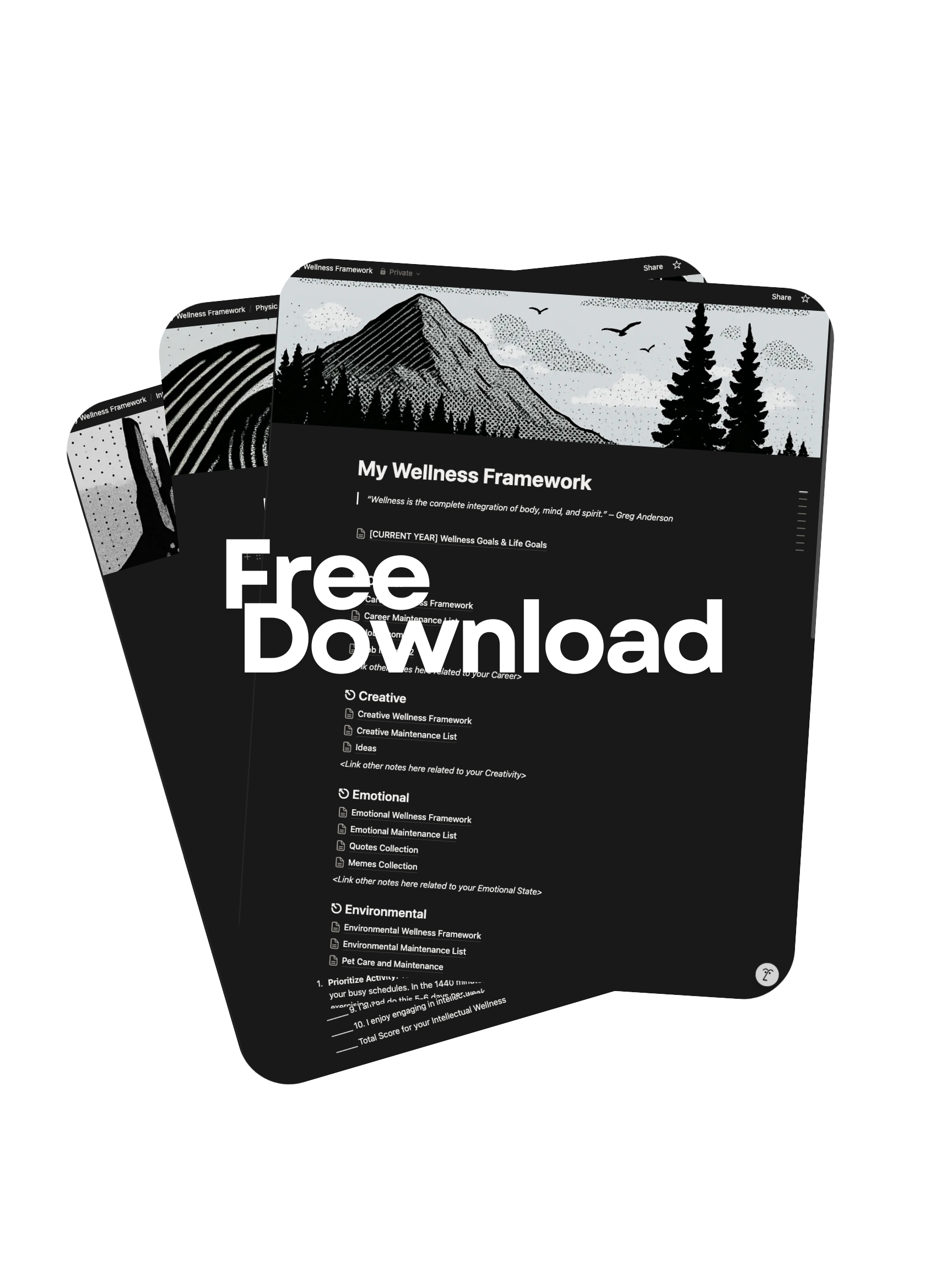 My Wellness Framework FREE Digital Templates Package for Notion