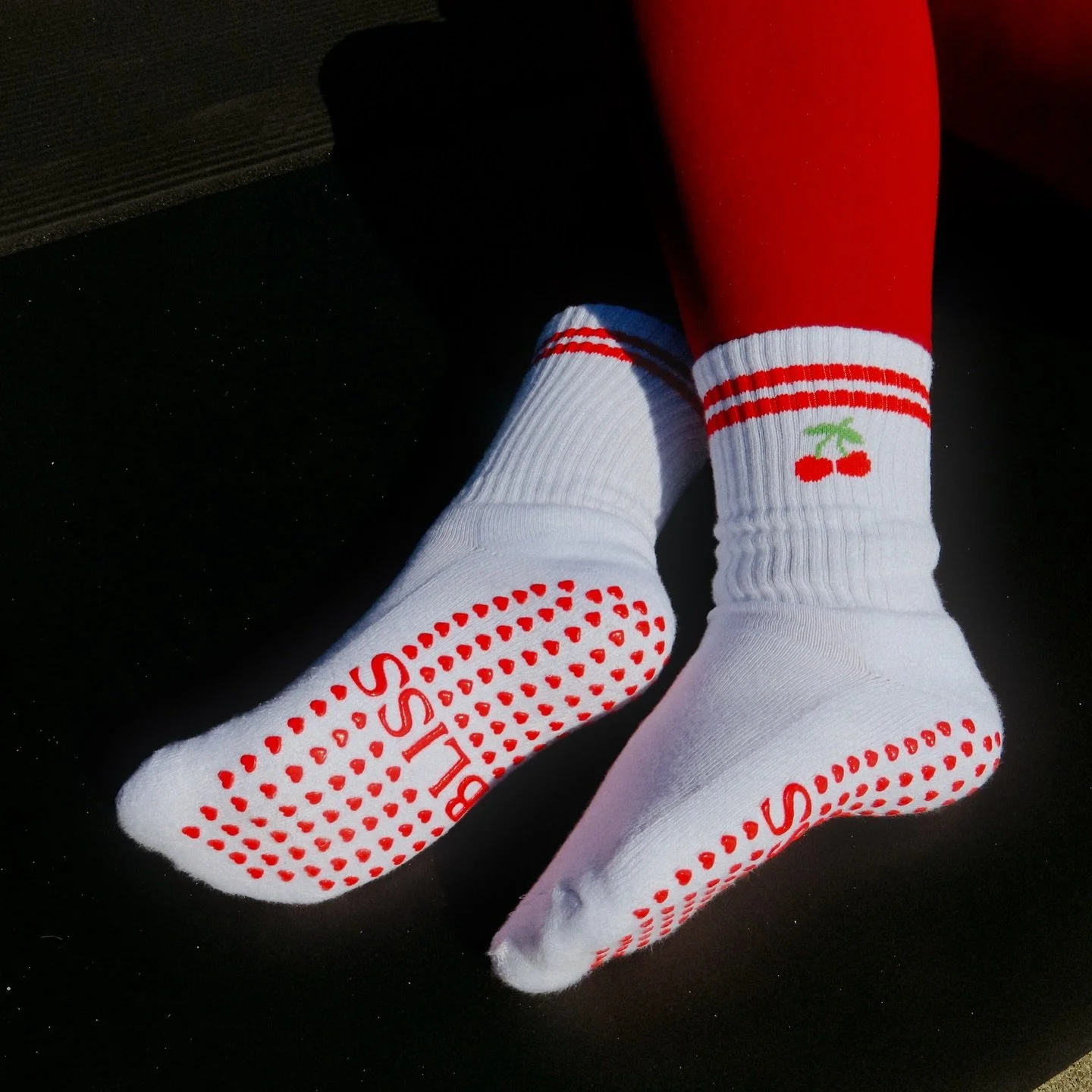 Celebrate V-Day with a little self-love and our cherry heart grip socks 🍒