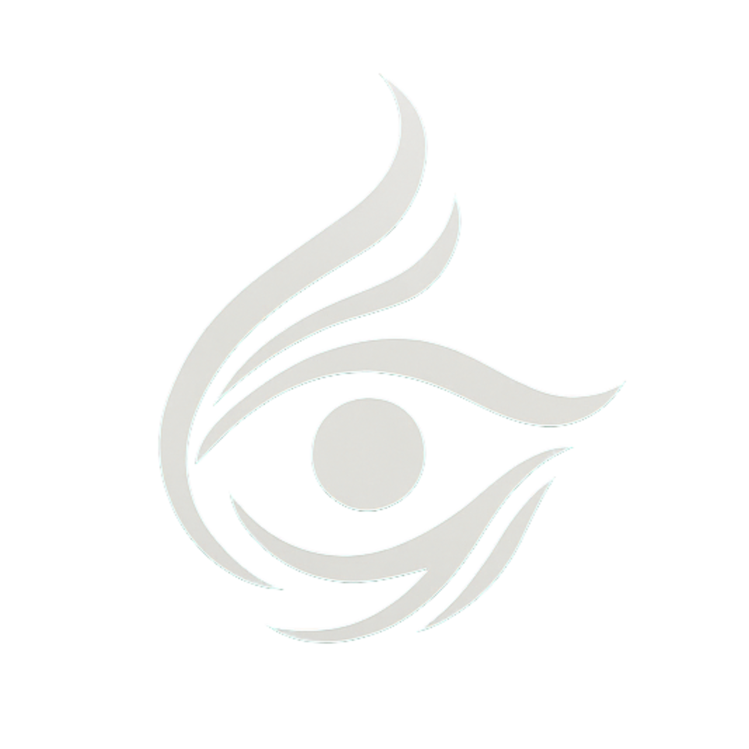 Stylized white circular swirl design on a black background.