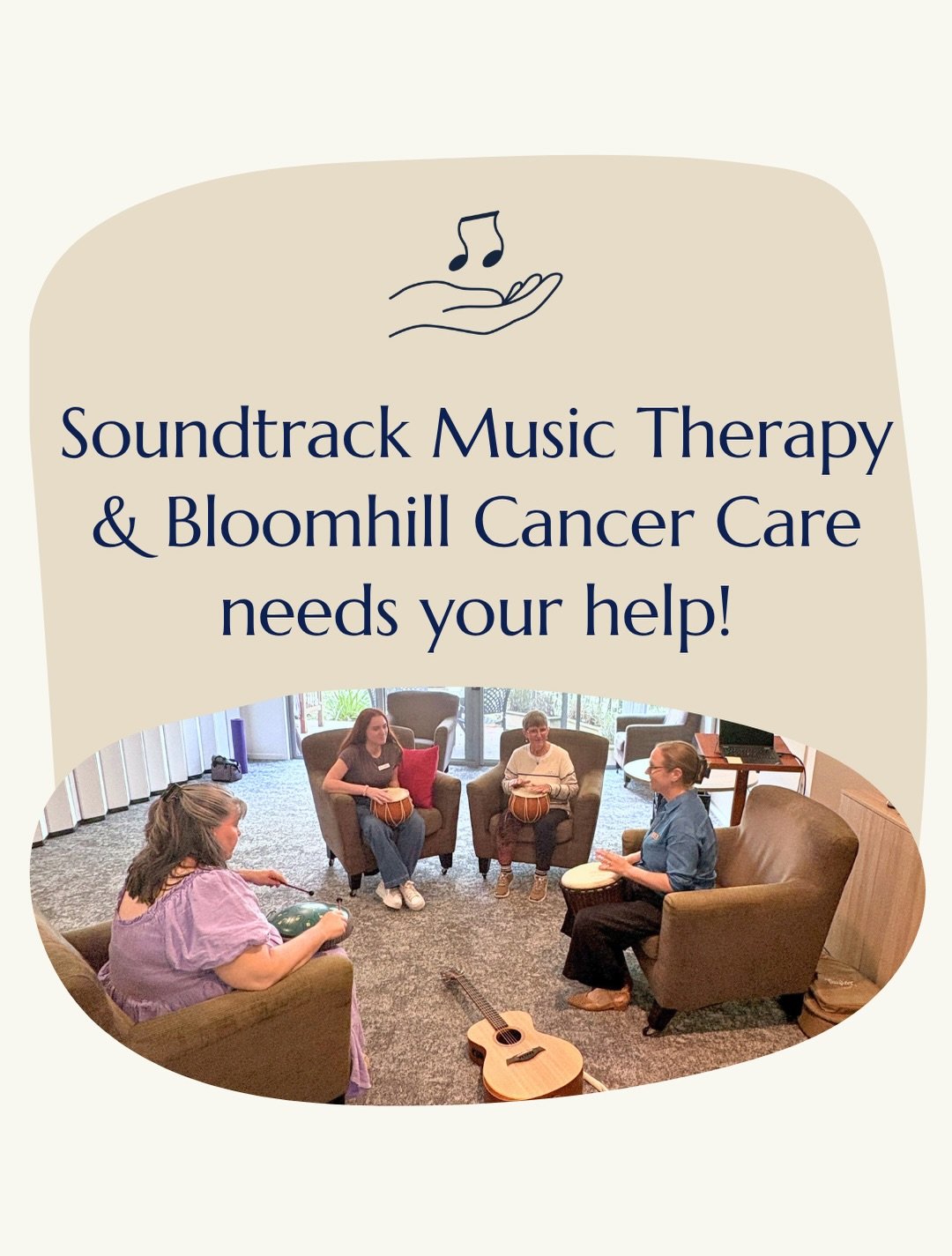 📣 Callout for philanthropic funding, to support frequent music therapy groups at Bloomhill Cancer Care. After 18 months of this successful and meaningful program, participants have been requesting fortnightly sessions (currently monthly). Are you ab