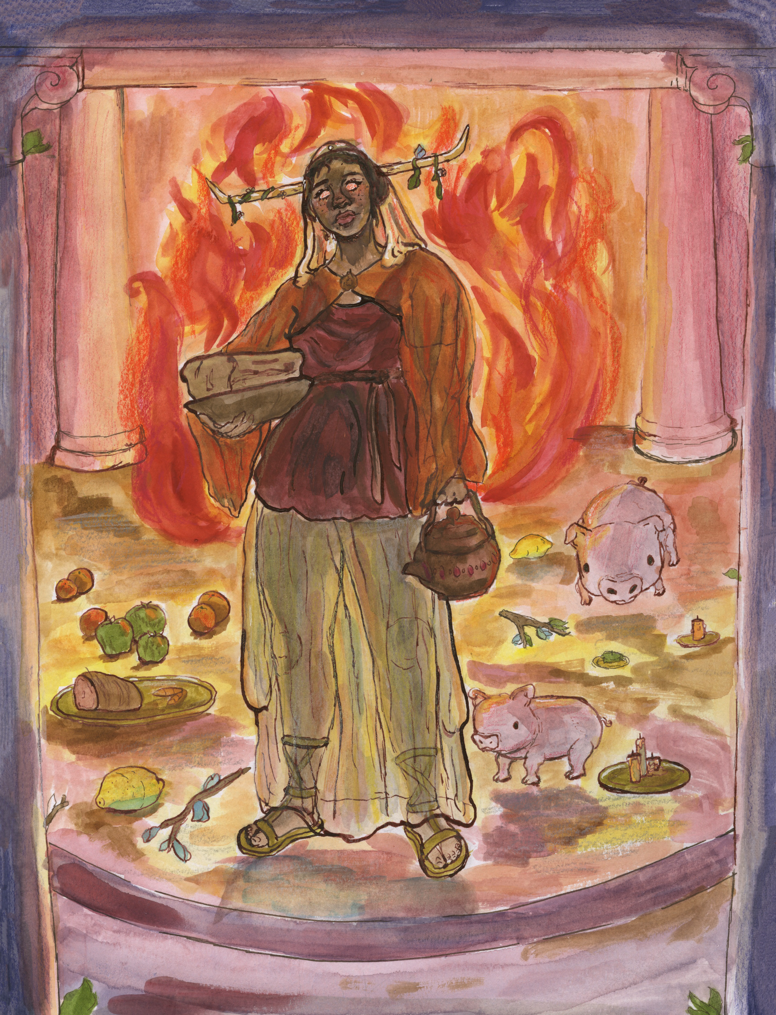 S. I. Evans, "Hestia," 9 x 12 in, watercolor, March 2024.