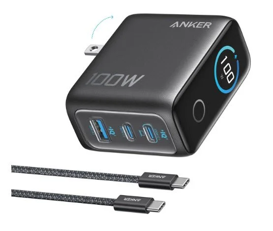 Anker 100W USB-C fast charger with included USB-C cable.  Blurb