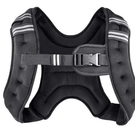 Black adjustable weighted workout vest with padded shoulder straps.