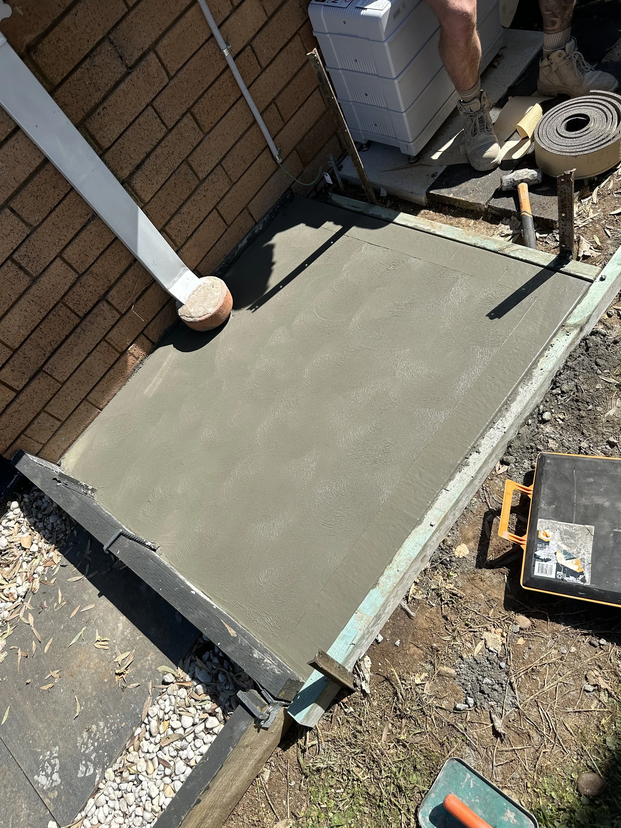 Green freshly poured concrete slab