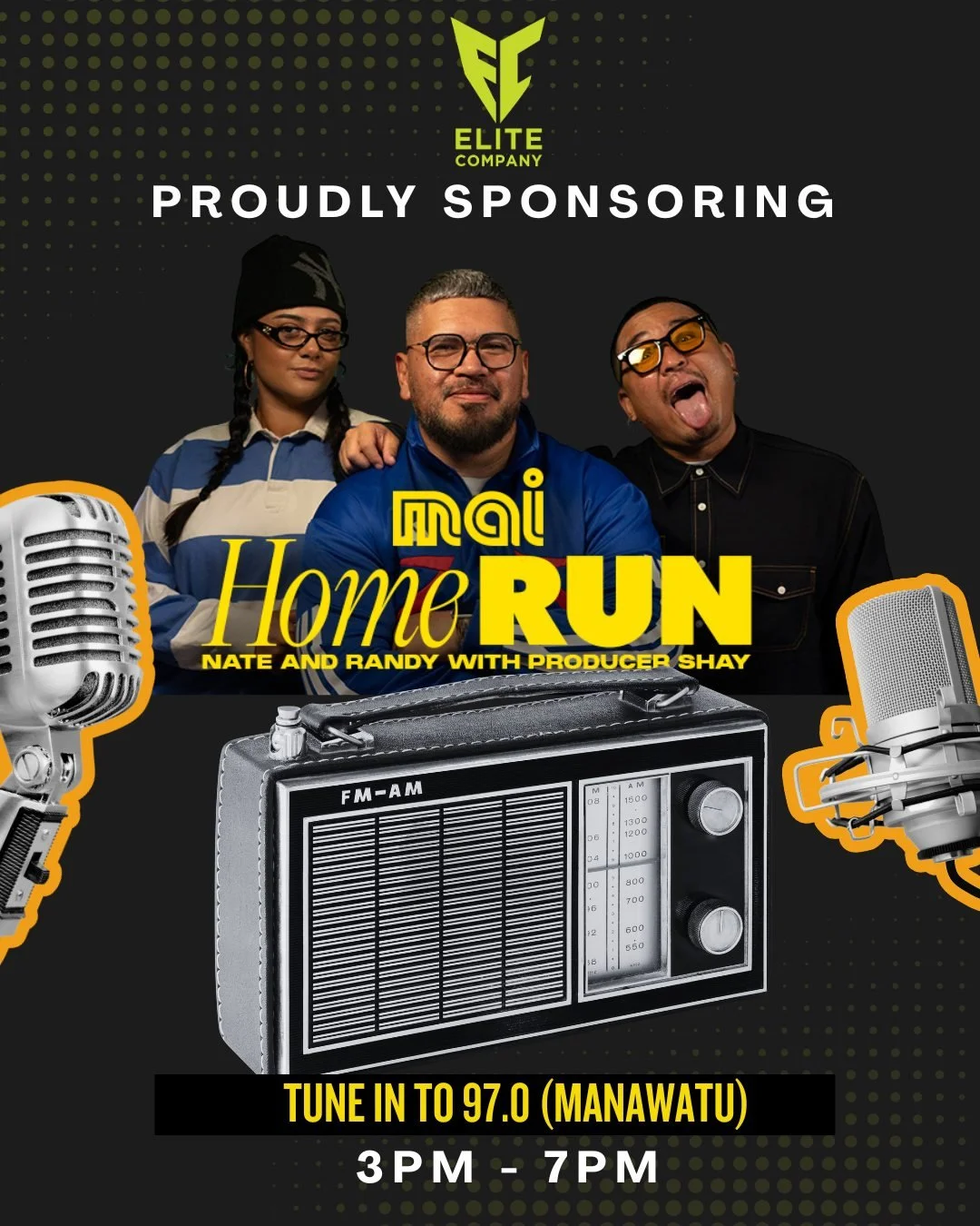 TURN IT UP!

ELITE COMPANY is taking over the airwaves on our favourite station!

Proudly sponsoring @maihomerun -  tune in to 97.0 from 3pm - 7pm today!

EARN YOUR NAME. BE ELITE.
