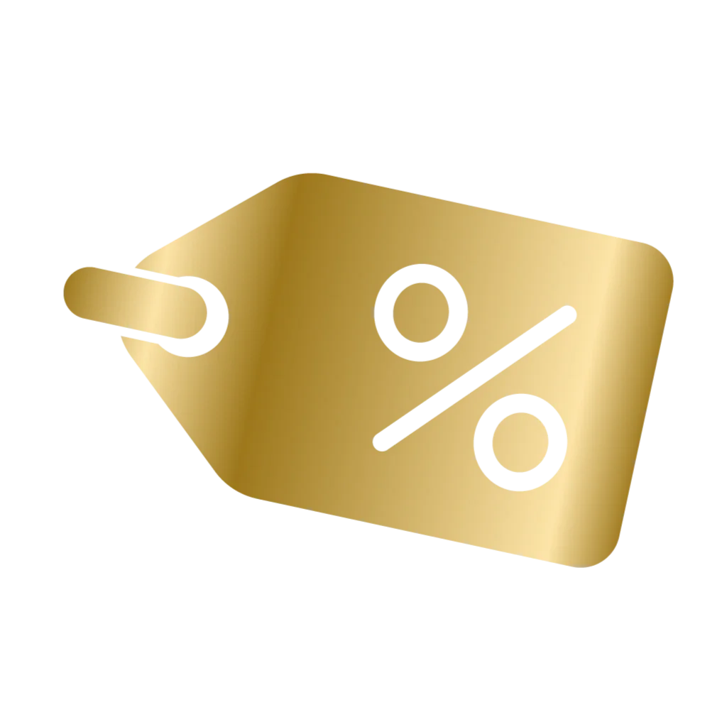 Gold price tag with percentage discount symbol