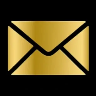 A gold envelope icon on a black background.