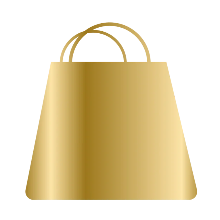 A gold shopping bag with handles.