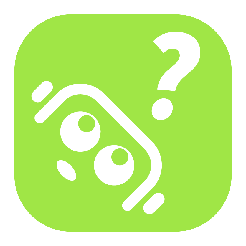 Icon of a mobile device with a stylized face and a question mark above it, on a green background with rounded square shape.