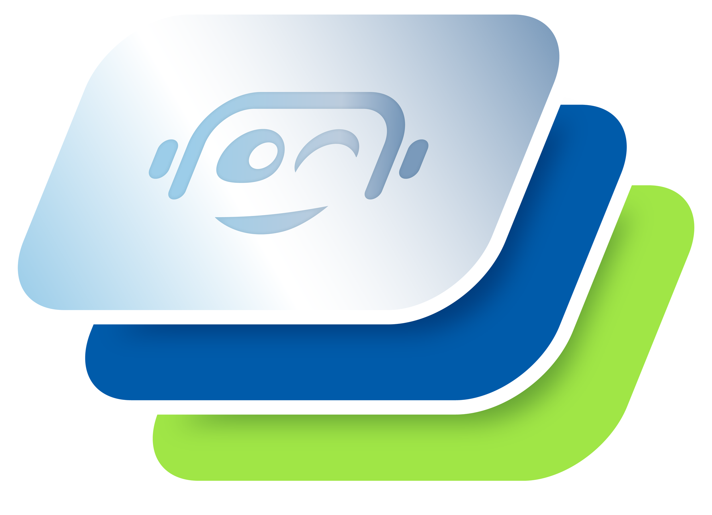 Illustration of three stacked tiles with the top tile displaying the ChatGPT logo, which includes a smiling face made of curved lines and a speech bubble in a light blue gradient.