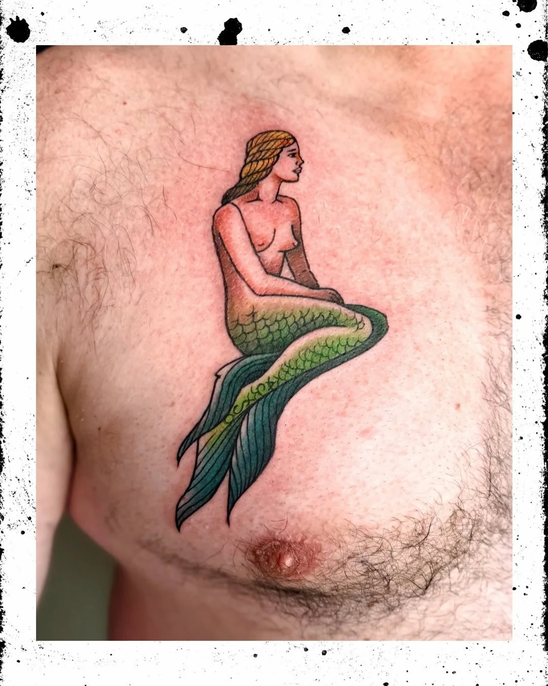 I did this really fun mermaid piece for Matt, loosely based off of the Little Mermaid statue in Norway. He&rsquo;s a sailor and this was the first port he had gone to. Thanks Matt!