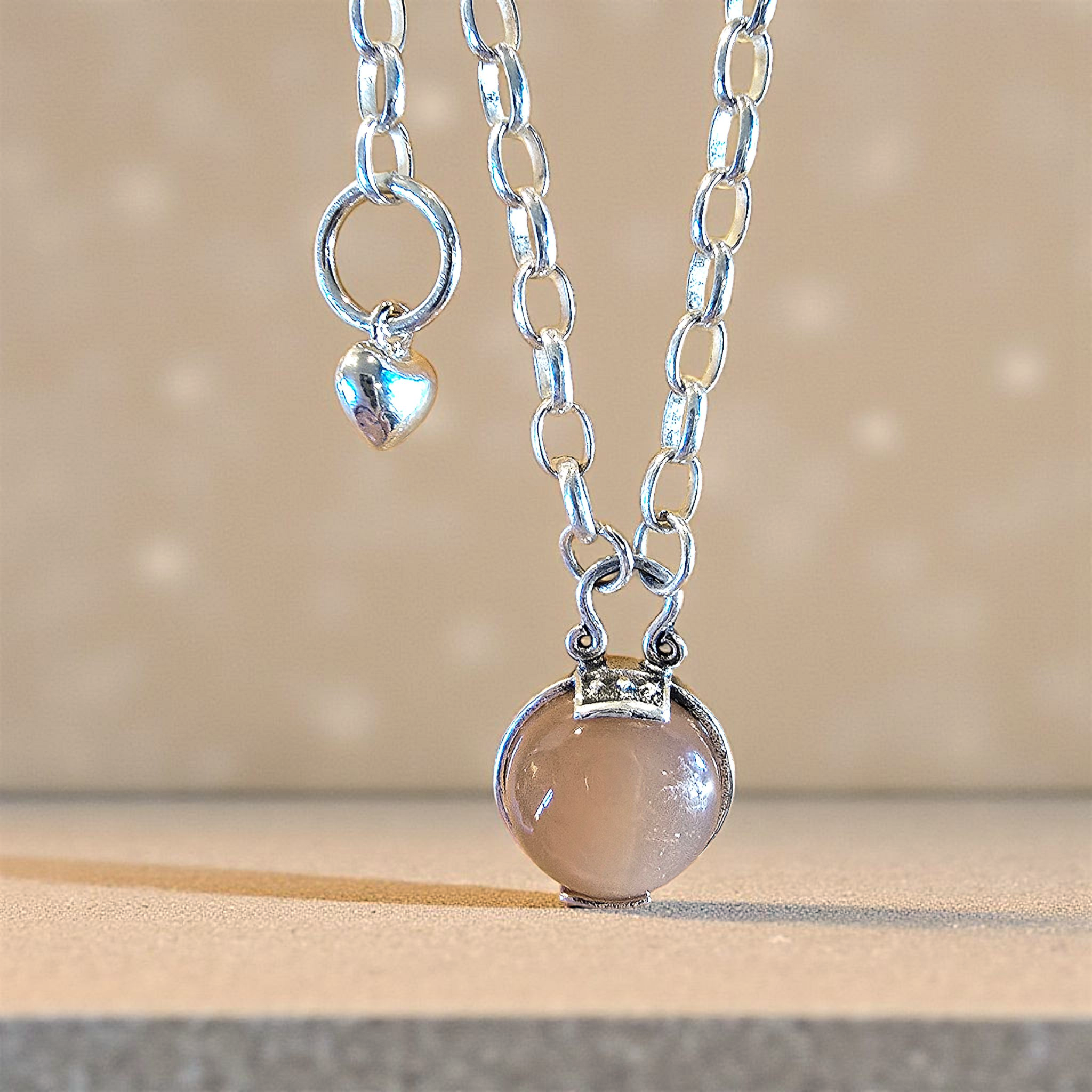 Peach Moonstone Necklace in Sterling Silver