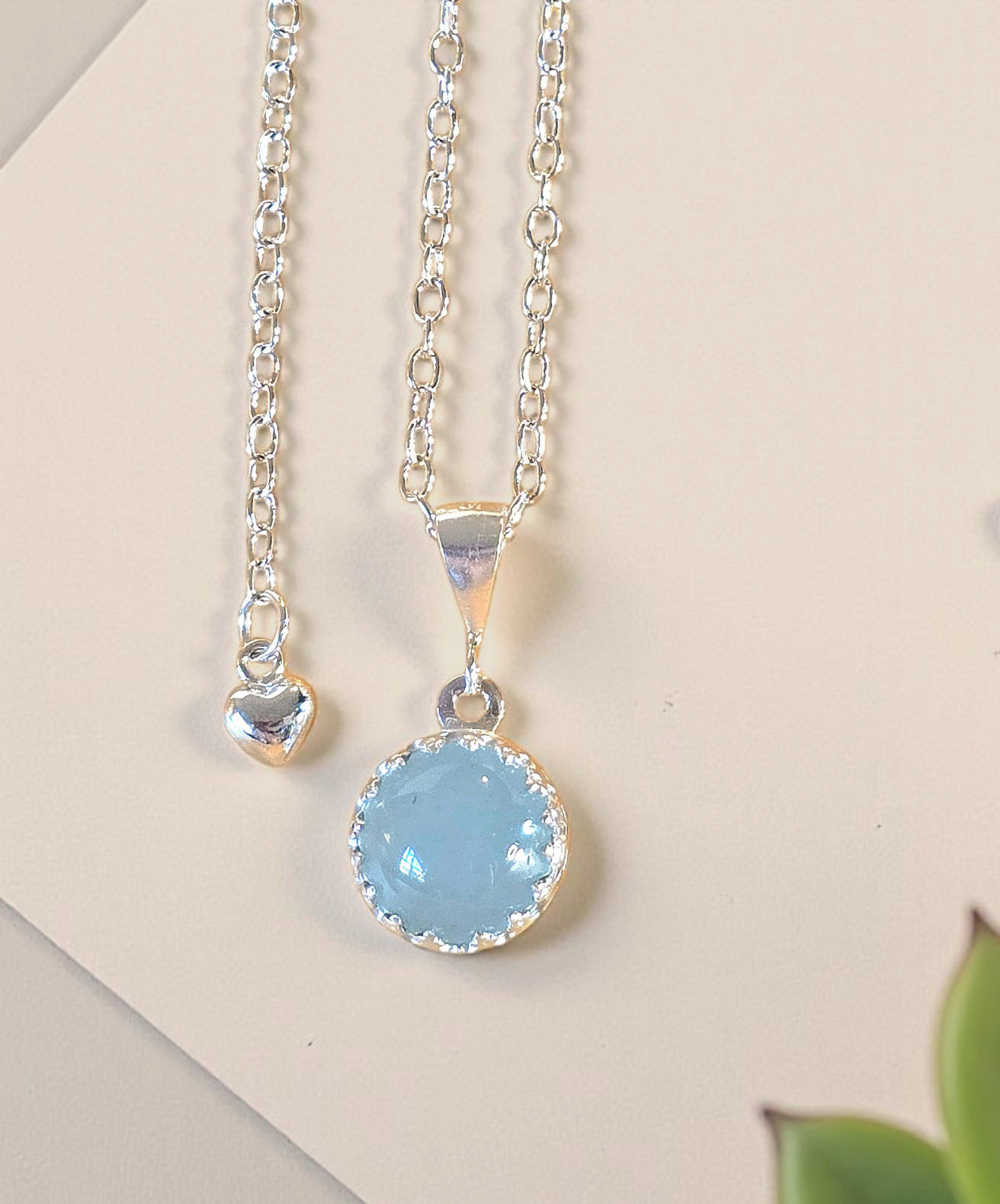 Milky Aquamarine set in Sterling Silver (Cable chain)