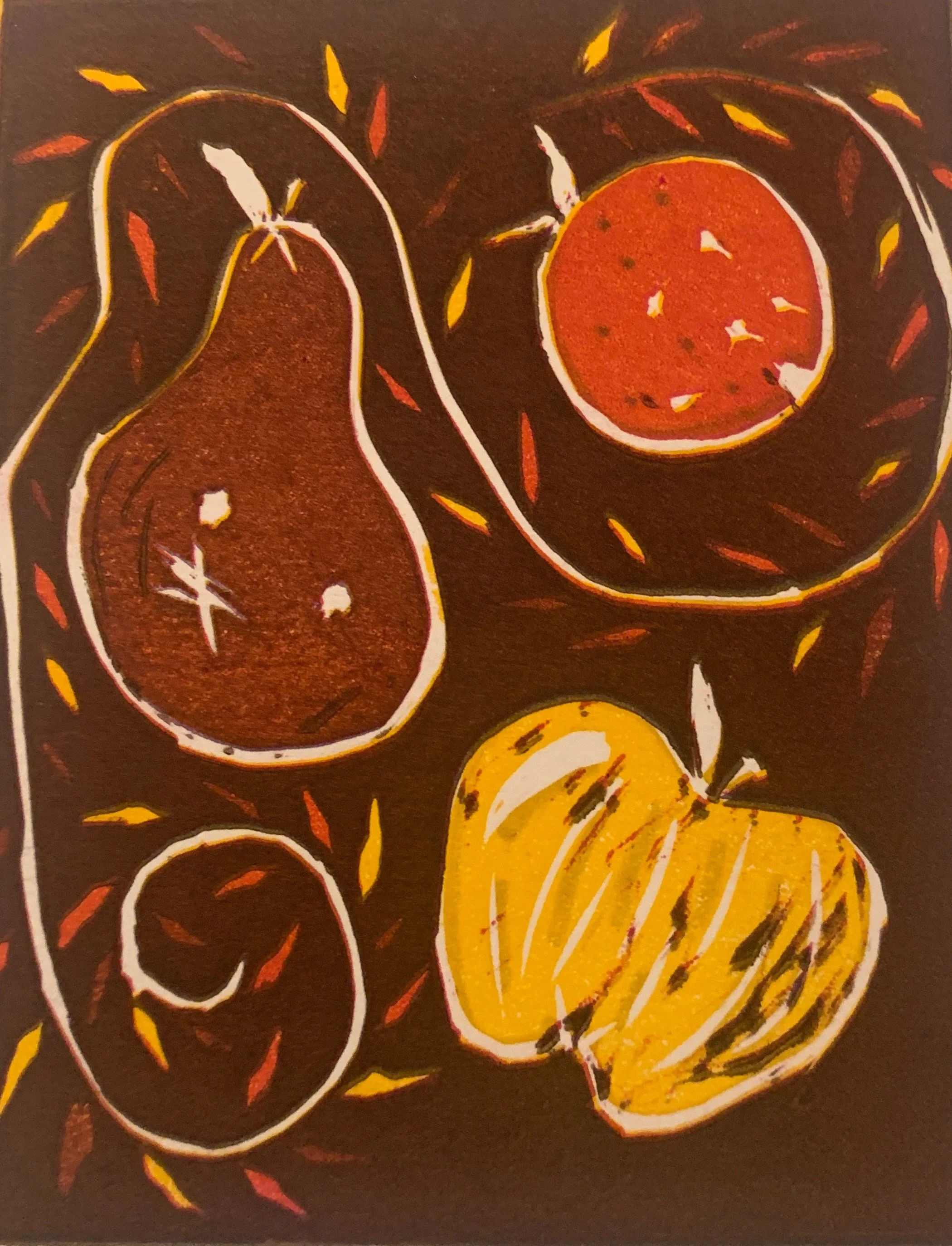 Fruit
Reductive linocut