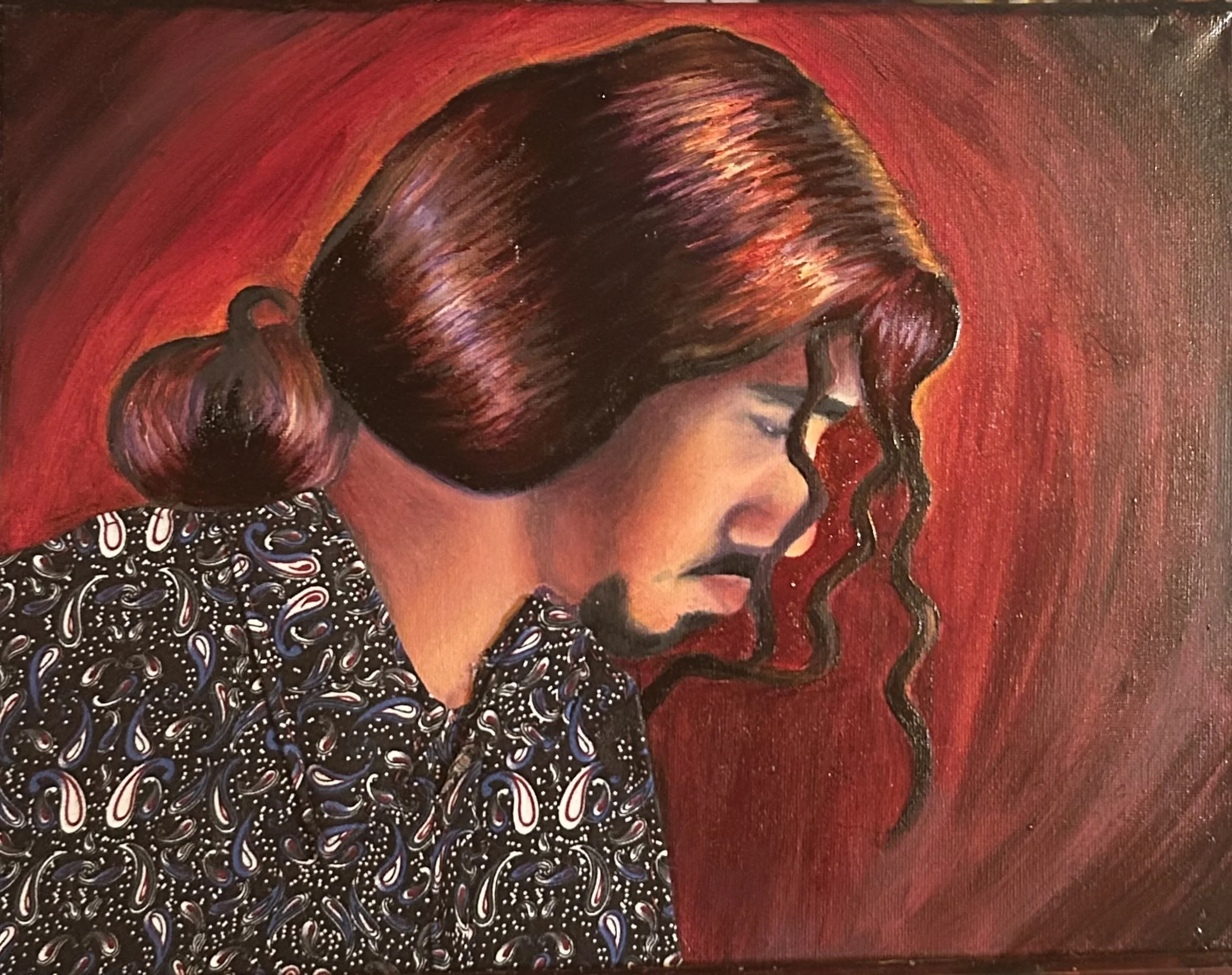 Noah in Paisley
Oil and fabric