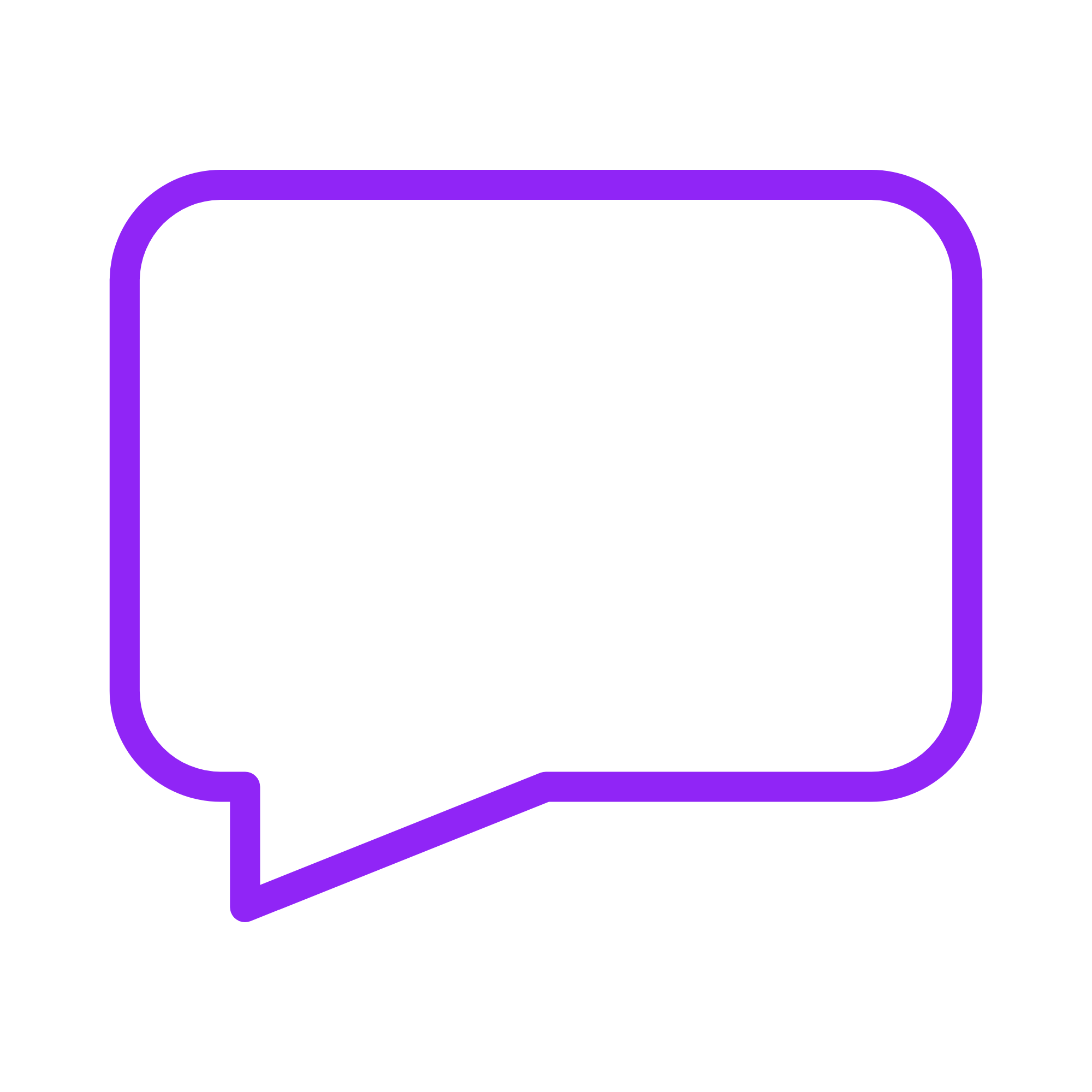 A purple outlined speech bubble on a black background.