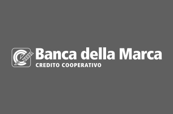 Logo della Banca della Marca con sfondo grigio e testo bianco.