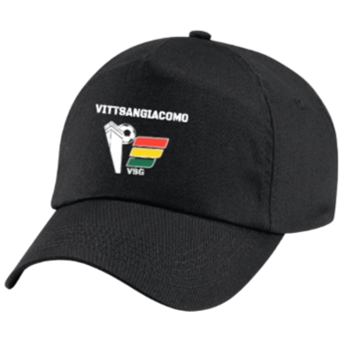 Cappellino nero con logo e testo 'Vittsangliacomo' e un'icona di un pallone di calcio.