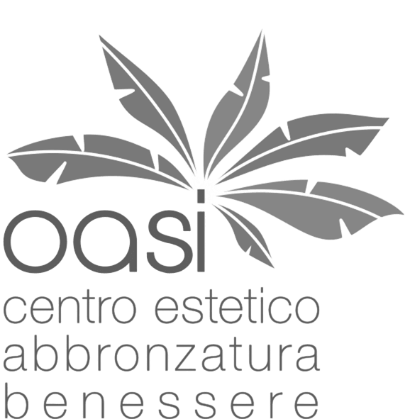 Logo con una foglia stilizzata e il testo 'oasi centro estetico abbronzatura benessere'.