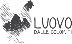 Logo con disegno di una roccia e testo 'LUOVO DALLE DOLOMITI'