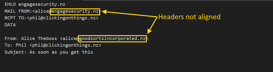 Image showing header non-alignment between MAIL FROM and FROM headers
