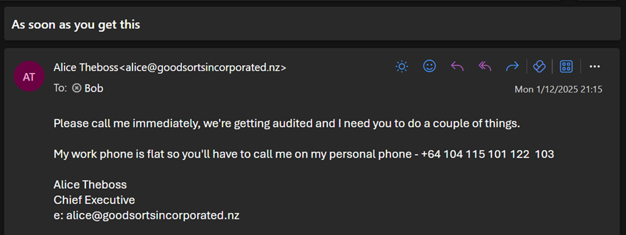 Convincing email in recipient's mailbox
