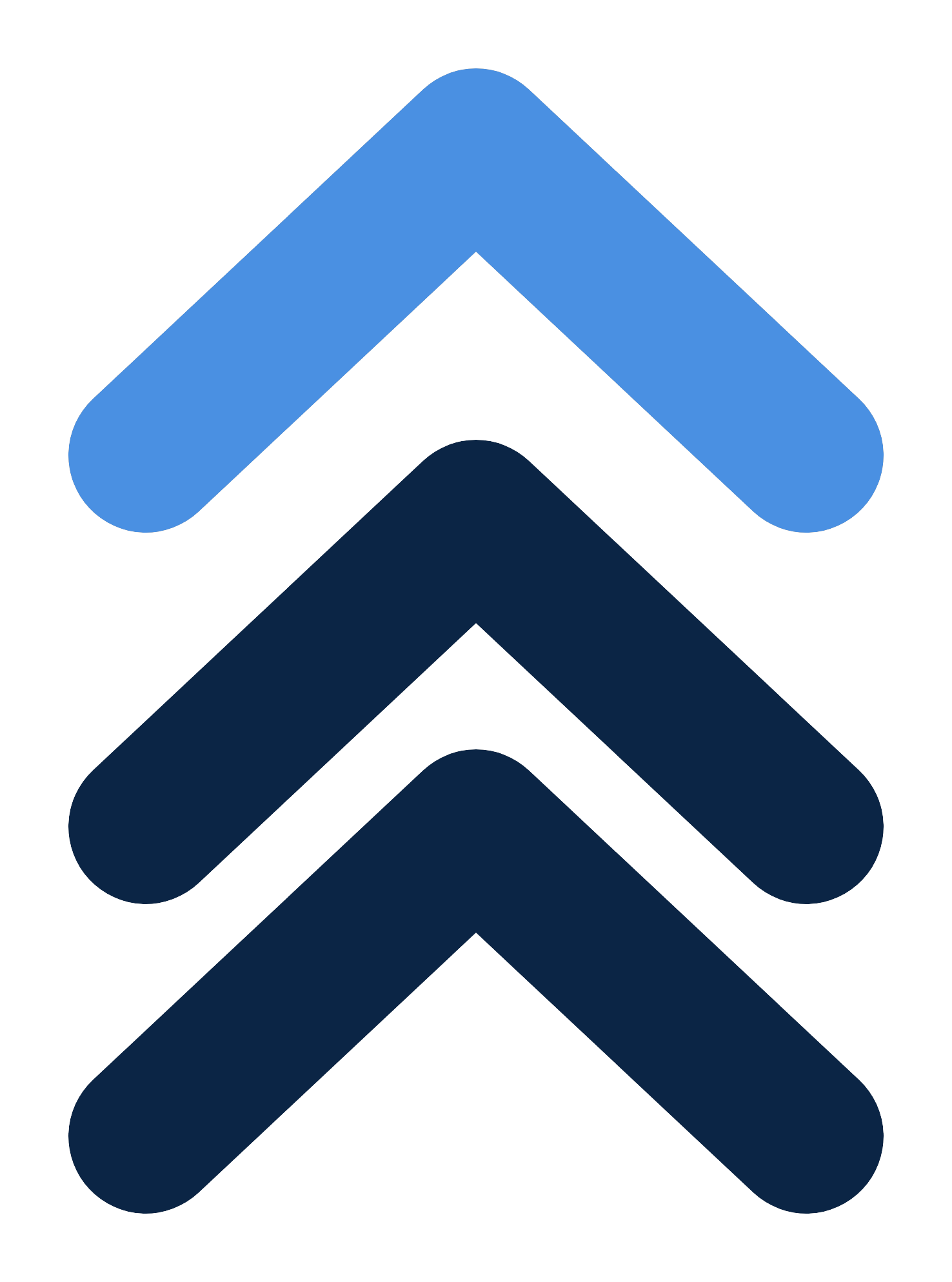 Ein Logo mit einem stilisierten blauen Aufwärtspfeil, bestehend aus einer großen blauen, einer schwarzen und einer dunklen blauen Form, auf schwarzem Hintergrund.