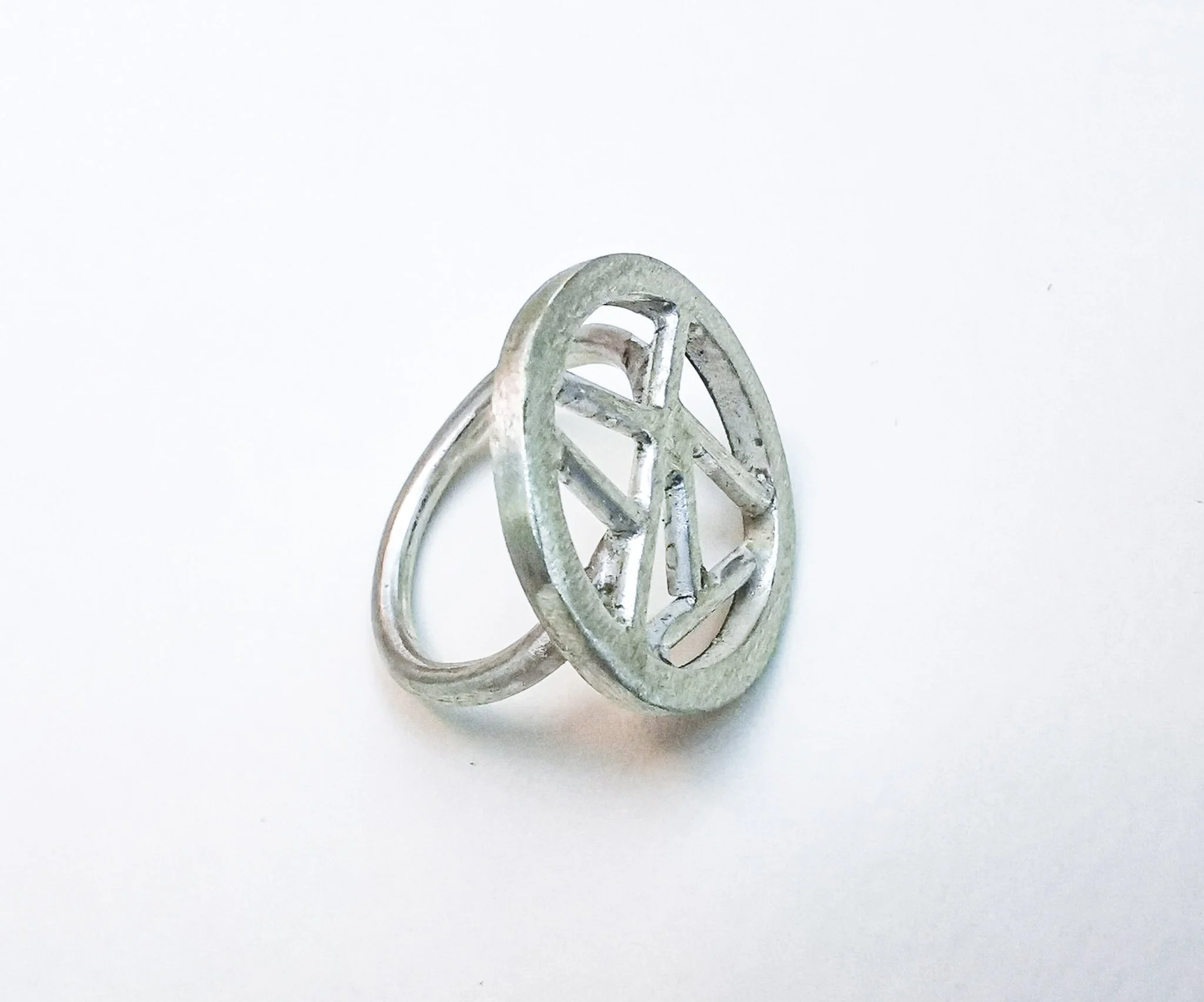 Solid silver geometric ring