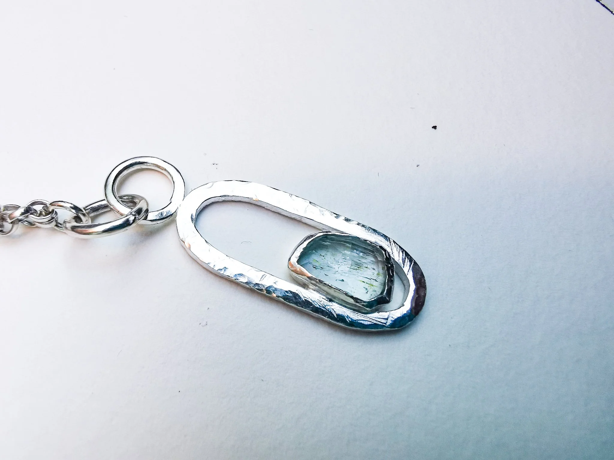 Sky blue Aquamarine hammered Pendant Necklace