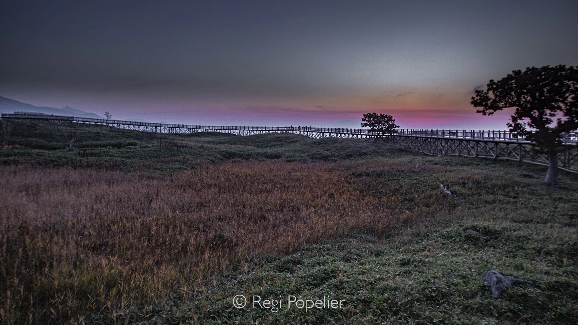 HOK016 - View of the elevated walkway at Shiretoko Goko Five Lakes Area. Image taken at sunset 