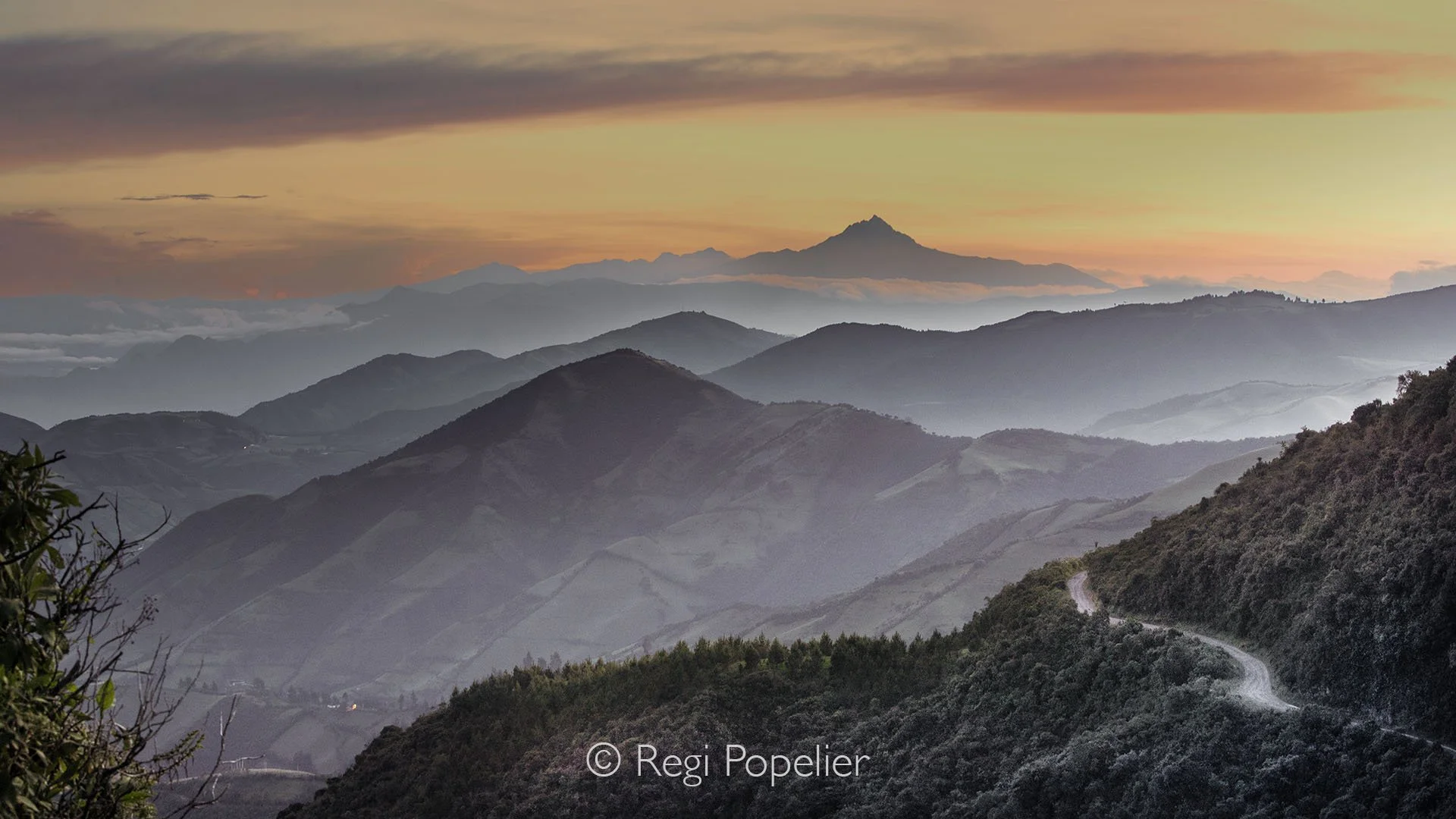 EQ021 - View of mysterious mountains along the small roads when the sunset is taking place.