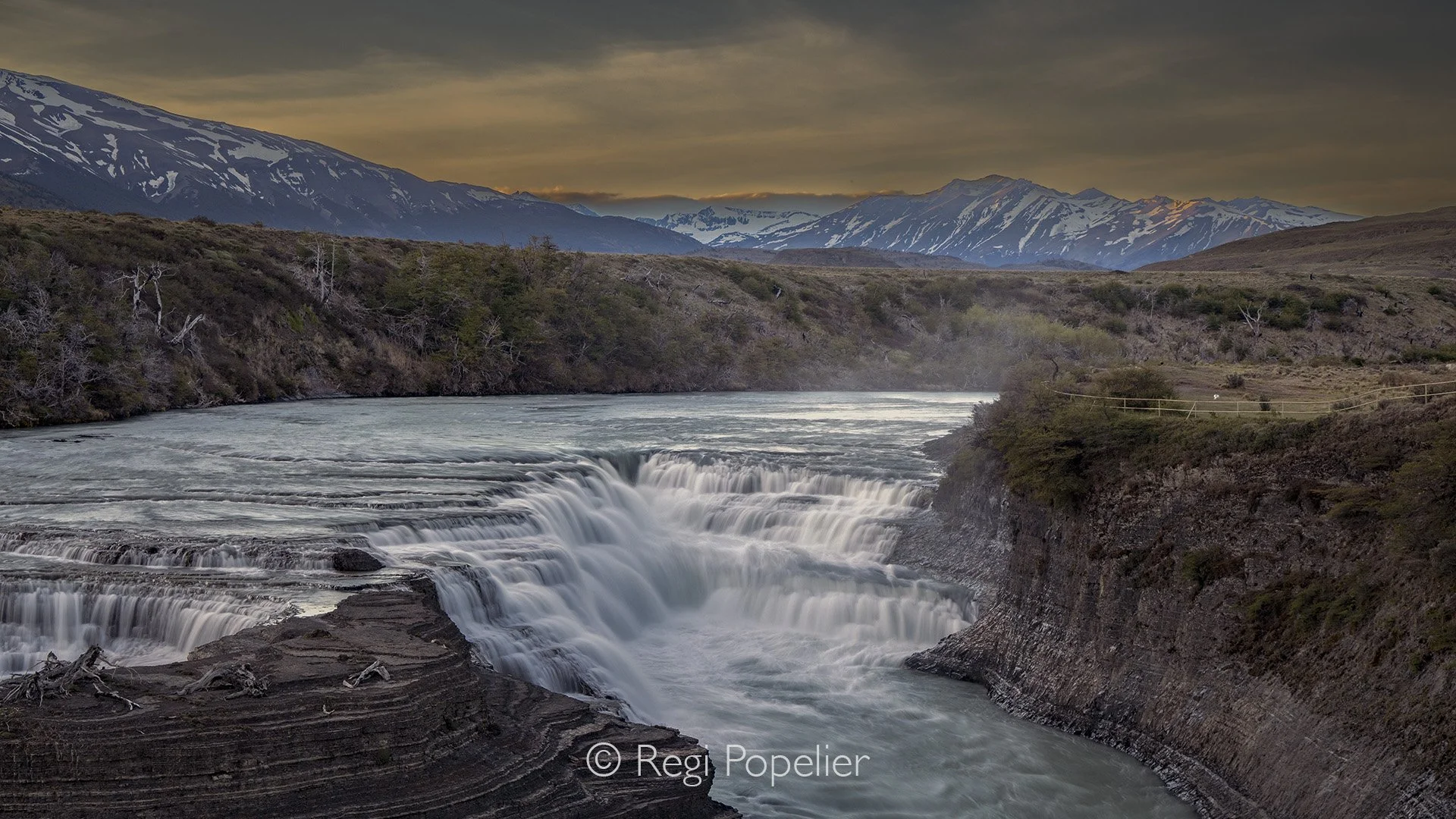 CHILI007 - Rio paine waterfall at torres del paine. 