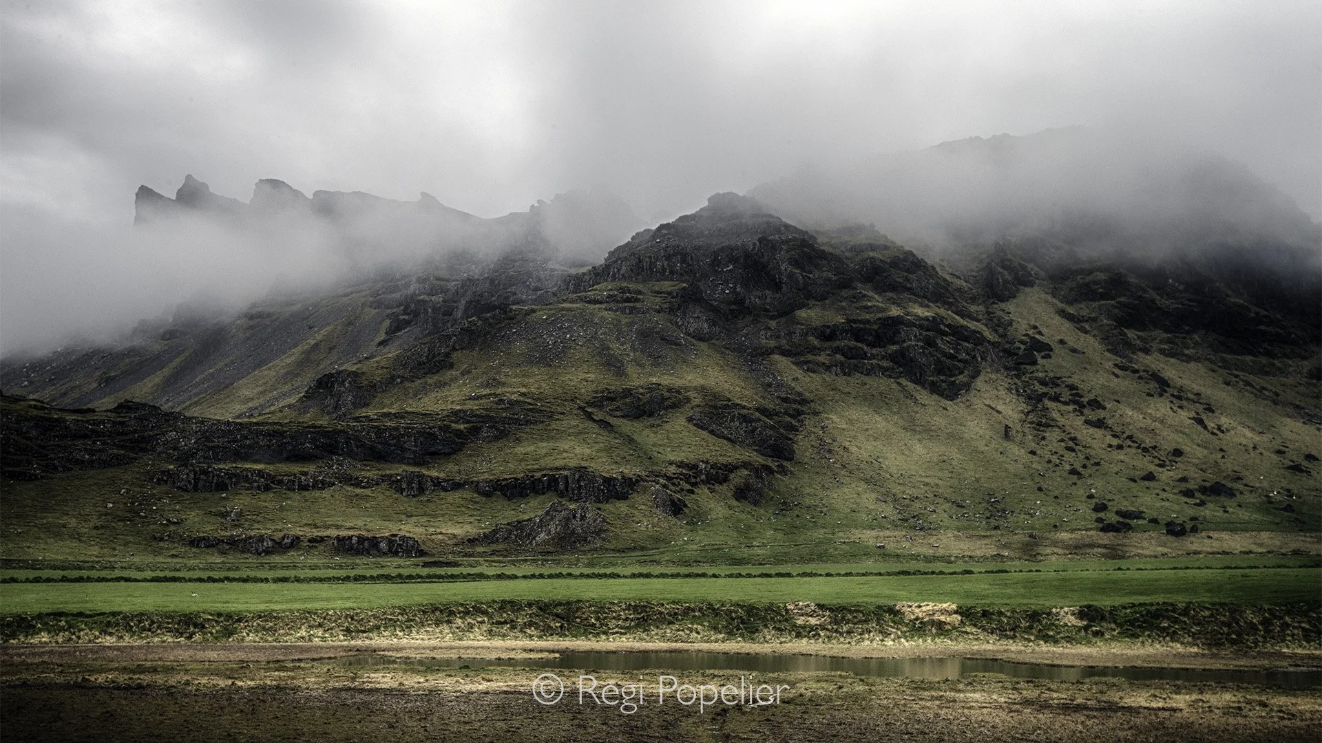 ICEL014 - Amazing mountains in cloud formation on the way to Vic. 