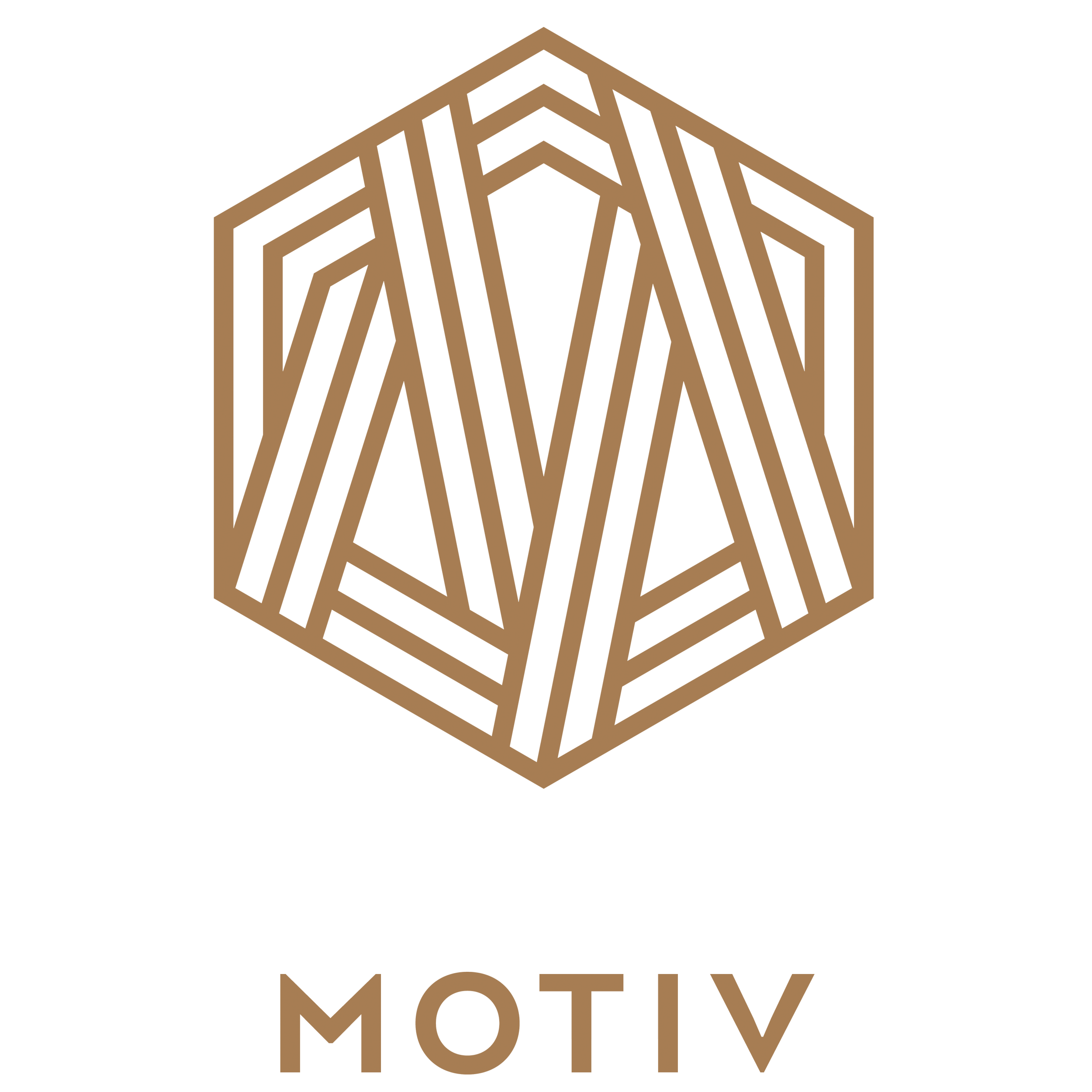 Logo of the Moto MOTOY brand featuring a 3D geometric pattern and the text 'MOTIV' beneath it, in brown color on a black background.