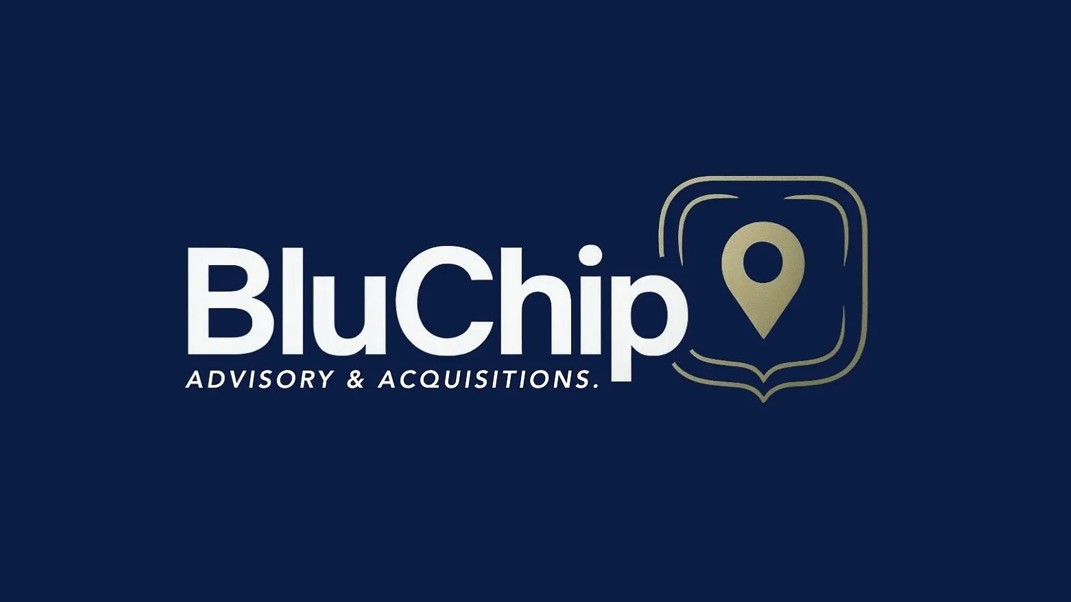 Logo for Bluchip Advisory & Acquisitions with a stylized map pin icon.