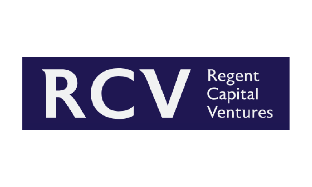 Logo of Regent Capital Ventures featuring large white letters 'RCV' on a dark blue background with the company name written vertically to the right.