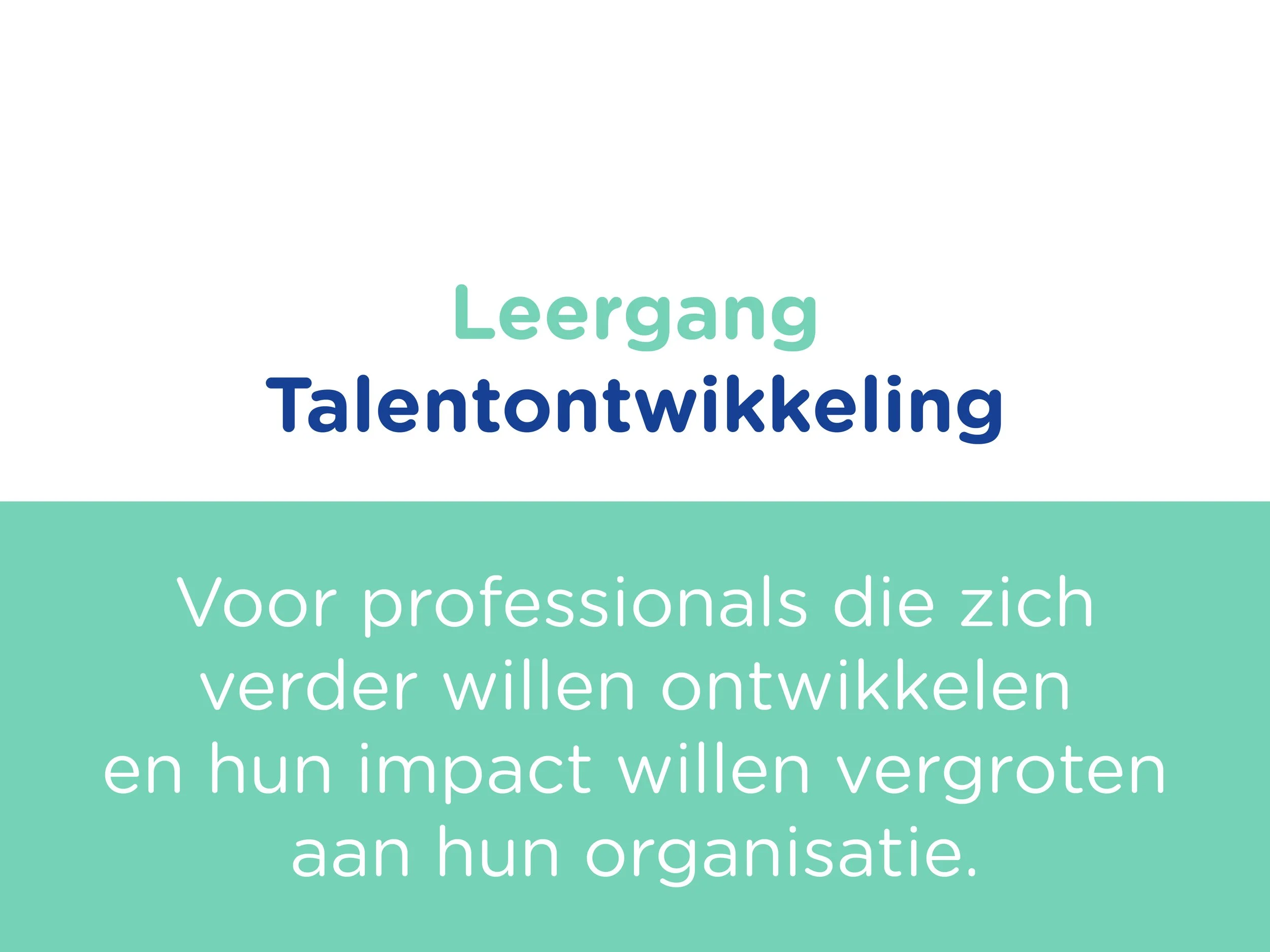 Tekst over talentontwikkeling voor professionals, met een witte achtergrond en een groene balk met witte tekst.