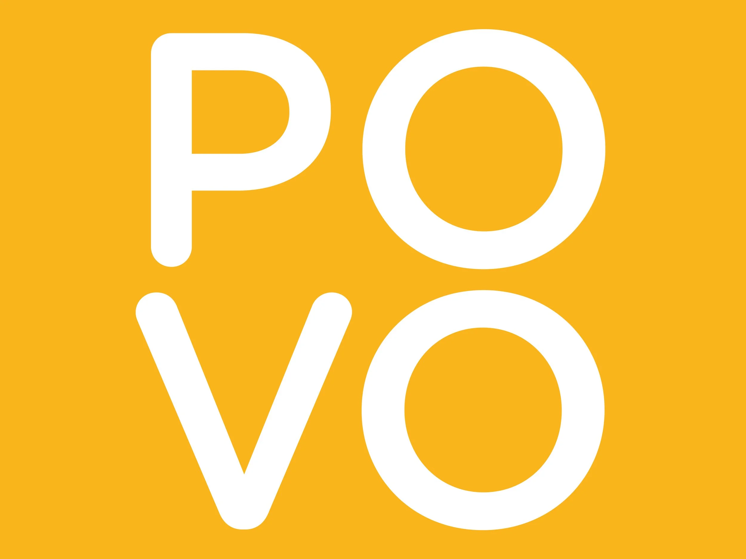 Wit woord 'POVO' op oranje achtergrond