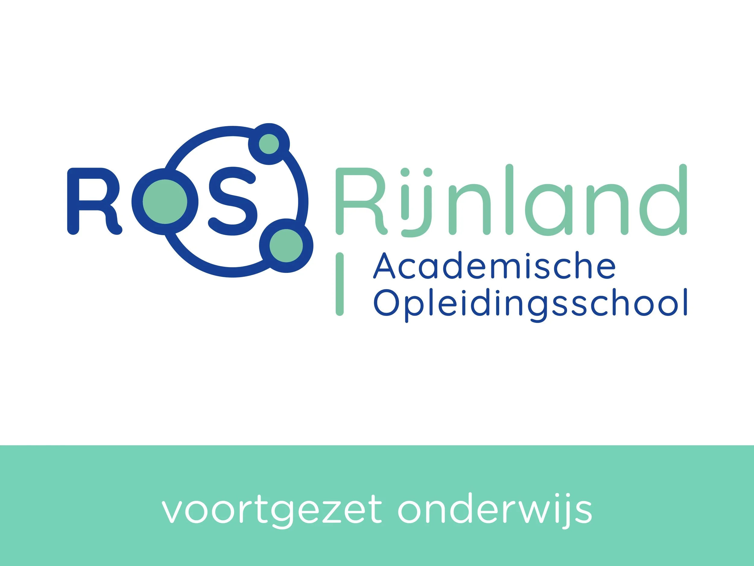 Logo van RQS Rijnland Academische Opleidingsschool met kleurrijke tekst en grafische symbolen.