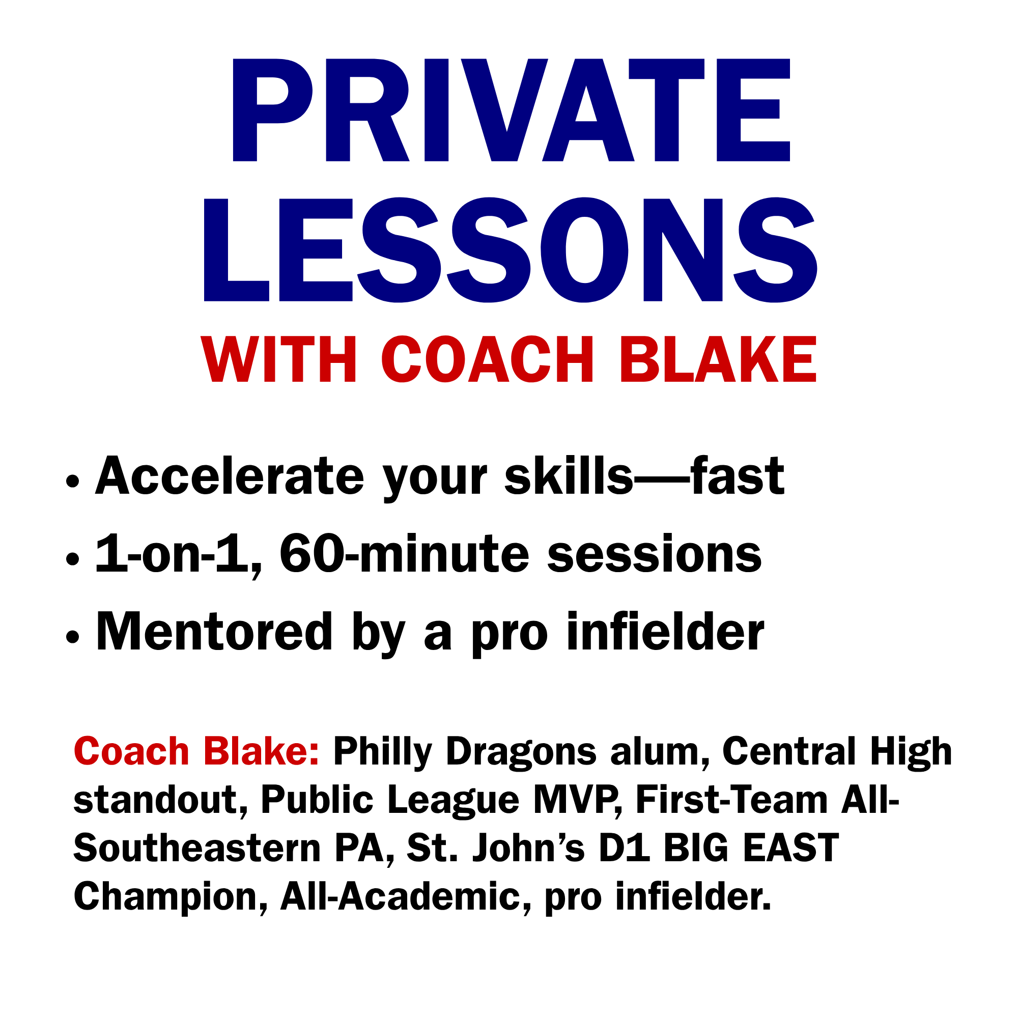 1-on-1 private baseball lessons with Coach Blake in Center City Philly