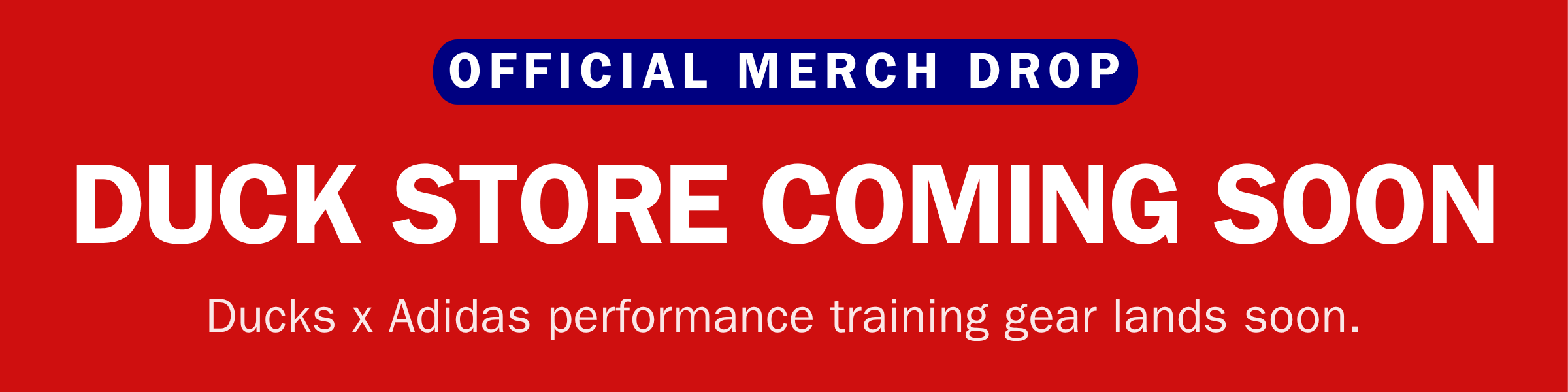Duck Store coming soon banner featuring official Ducks x Adidas gear