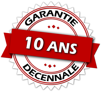 Emblème avec texte en français indiquant une garantie décennale de 10 ans.
