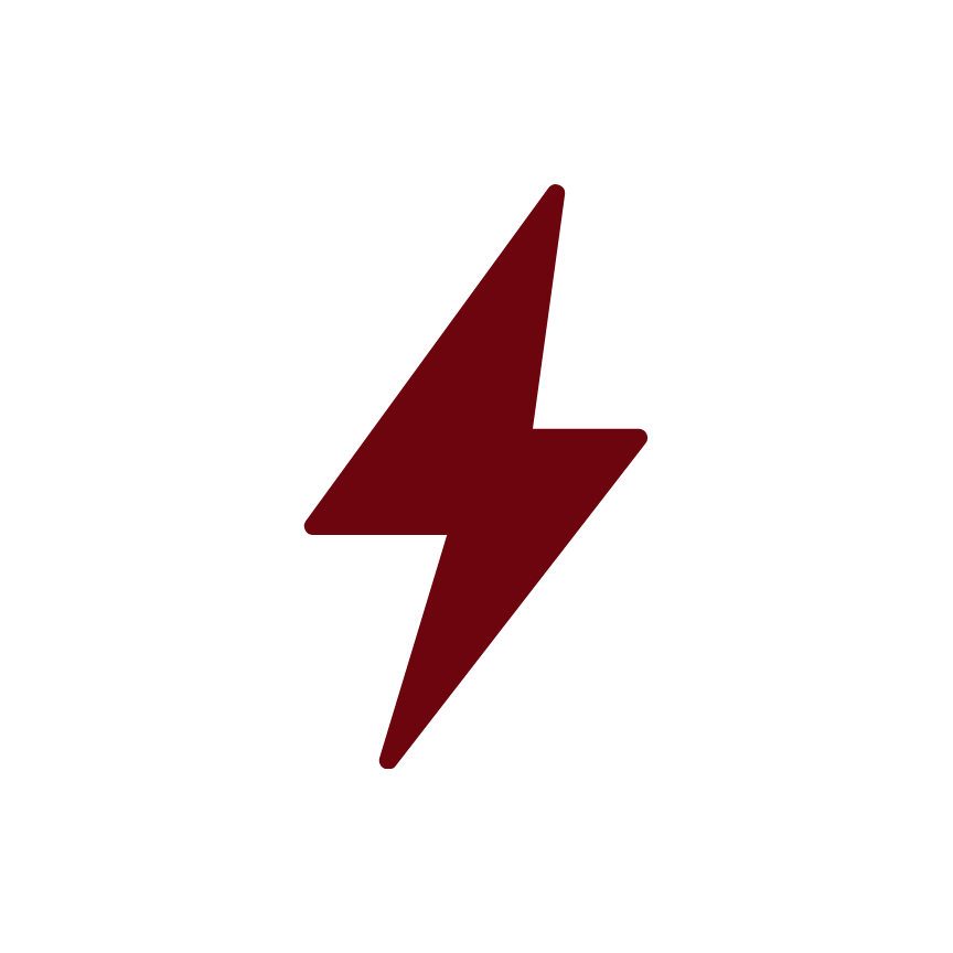 A dark red lightning bolt icon on a white background.