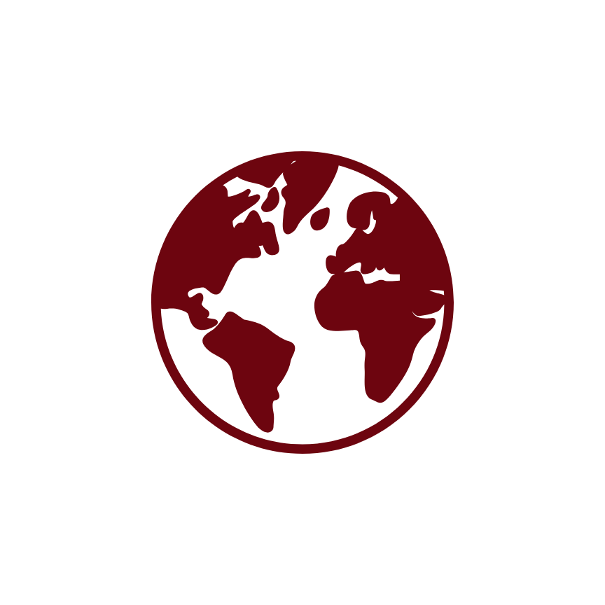 A stylized illustration of the Earth globe in shades of dark red and white, showing continents including North America, South America, Africa, and parts of Europe and Asia.