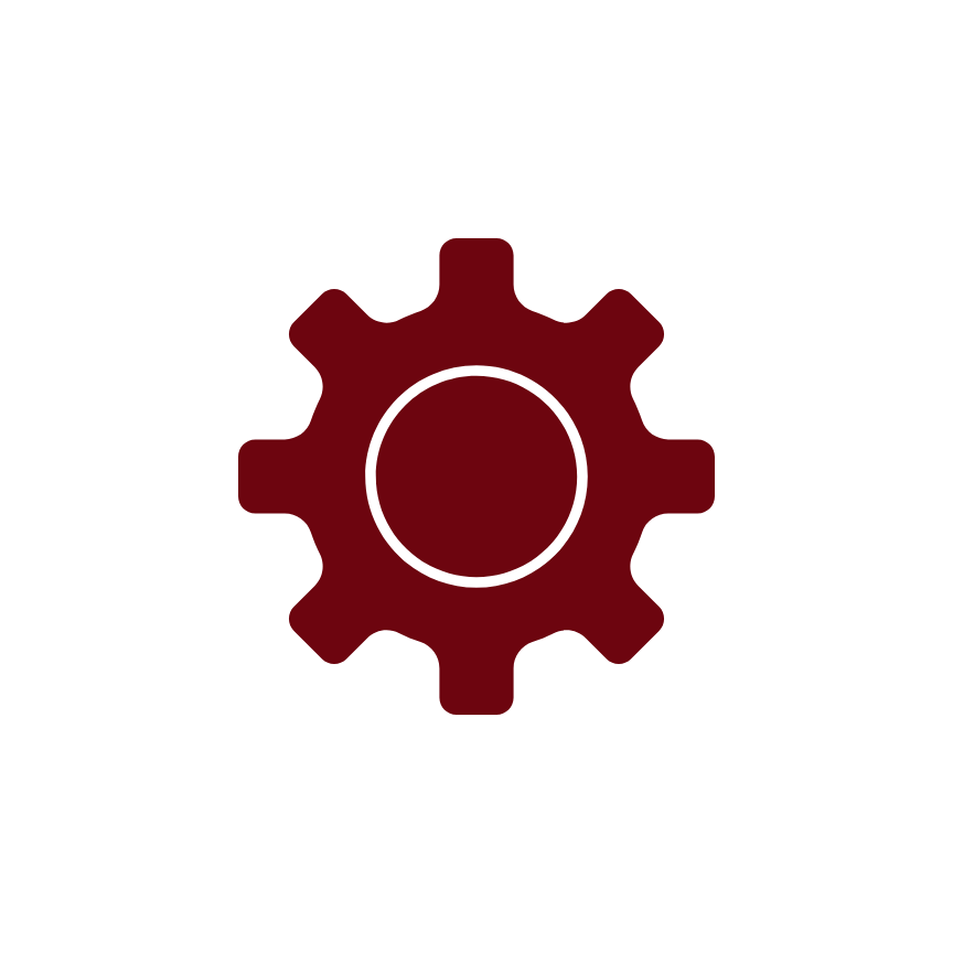 Icon of a gear or cogwheel in dark red color on a white background.