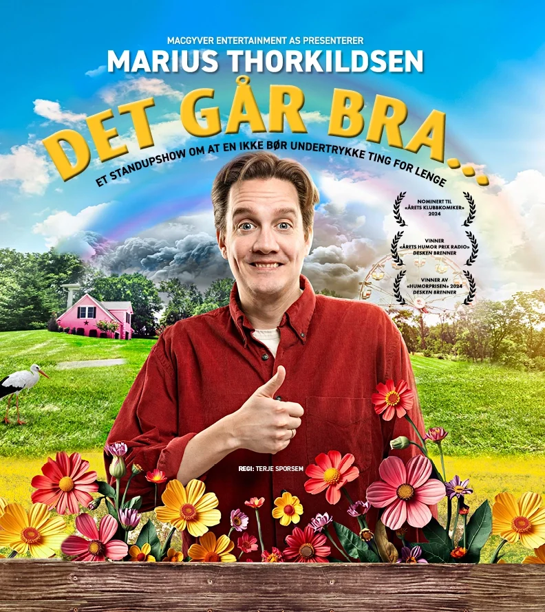 Showplakat for Marius Thorkildsens show "Det går bra..."
